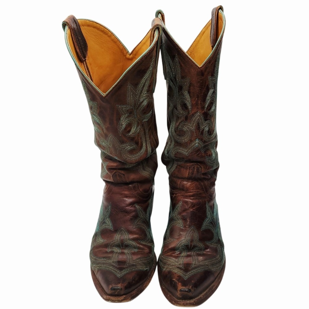 Old Gringo Women's Cowboy Boots 8.5 B Brown Distressed Leather Turquoise